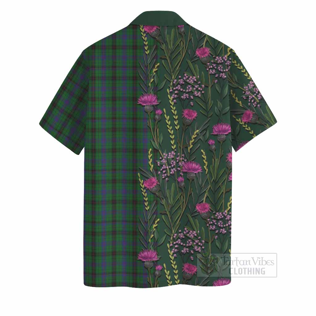 Davidson Family Crest Tartan Hawaiian Shirt Scottish Thistle Flower Pattern Half Style - Tartan Vibes Clothing