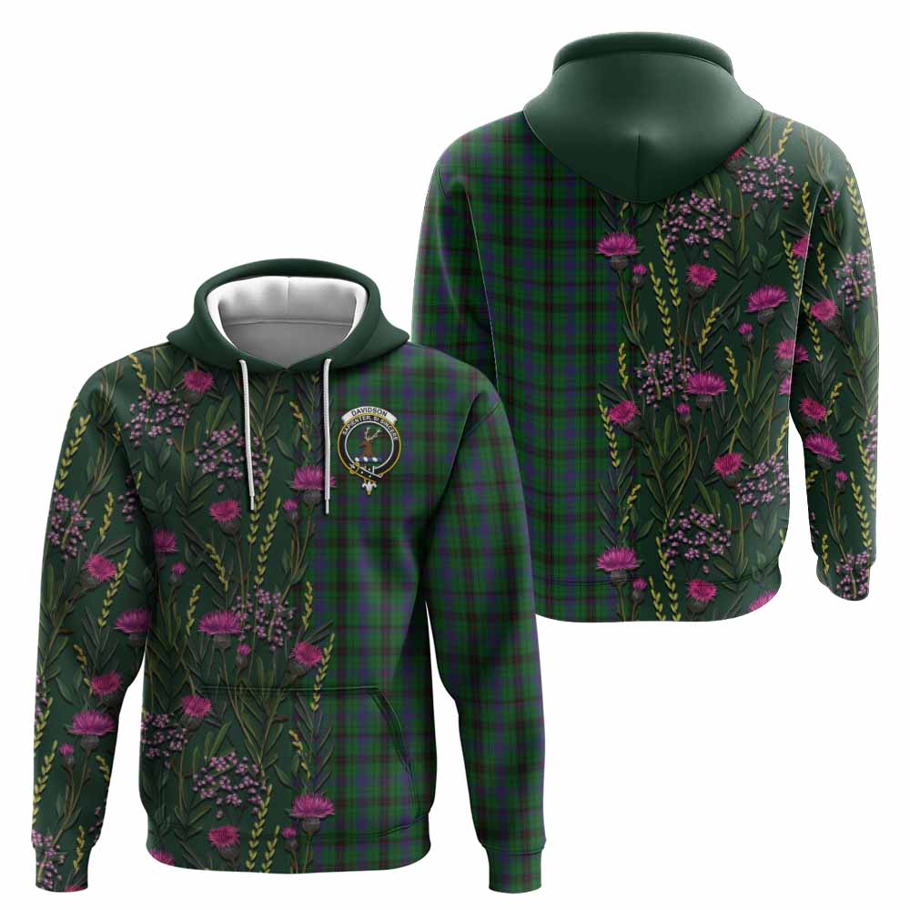 Davidson Family Crest Tartan Hoodie Scottish Thistle Flower Pattern Half Style - Tartan Vibes Clothing