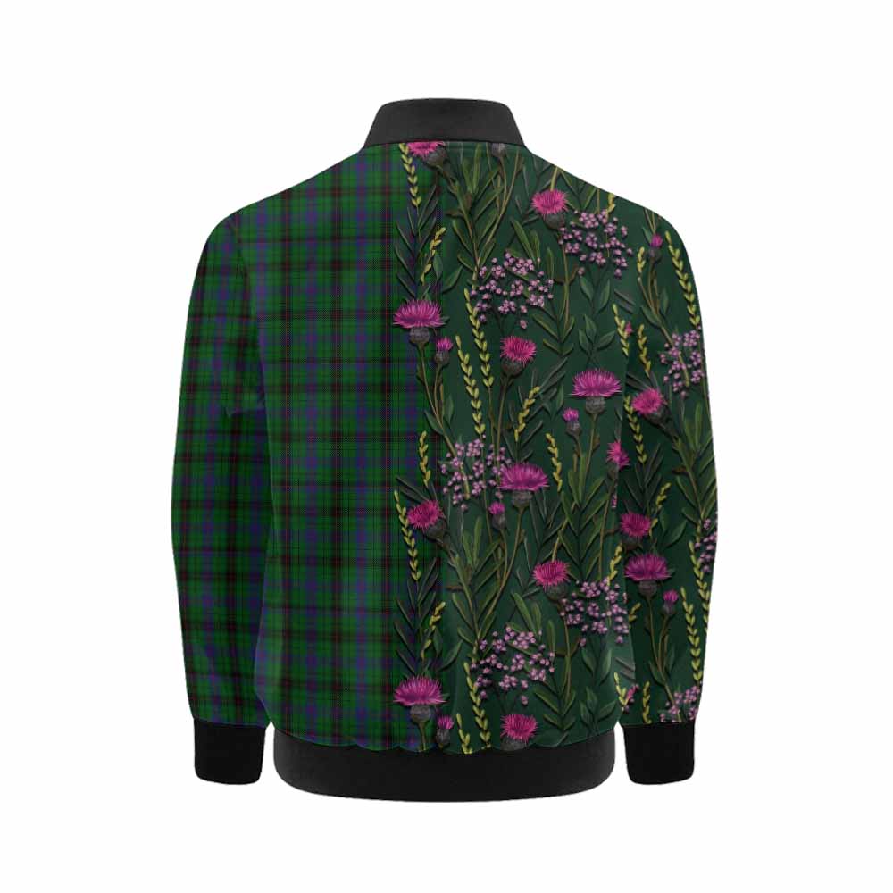 Davidson Family Crest Tartan Kid Bomber Jacket Scottish Thistle Flower Pattern Half Style - Tartan Vibes Clothing
