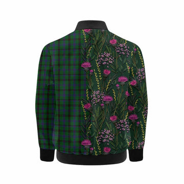 Davidson Family Crest Tartan Kid Bomber Jacket Scottish Thistle Flower Pattern Half Style