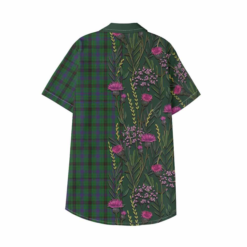 Davidson Family Crest Tartan Kid Hawaiian Shirt Scottish Thistle Flower Pattern Half Style - Tartan Vibes Clothing