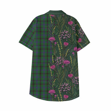 Davidson Family Crest Tartan Kid Hawaiian Shirt Scottish Thistle Flower Pattern Half Style