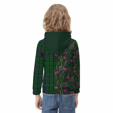 Davidson Family Crest Tartan Kid Hoodie Scottish Thistle Flower Pattern Half Style