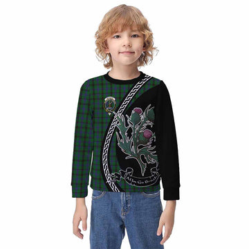 Davidson Family Crest Tartan Kid Knitted Sweatshirt Alba Thistle Inspired