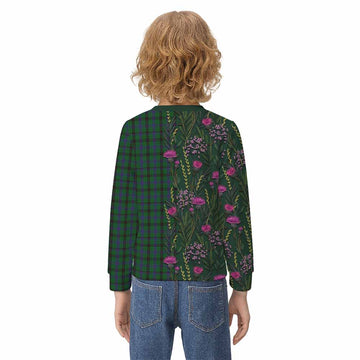Davidson Family Crest Tartan Kid Knitted Sweatshirt Scottish Thistle Flower Pattern Half Style