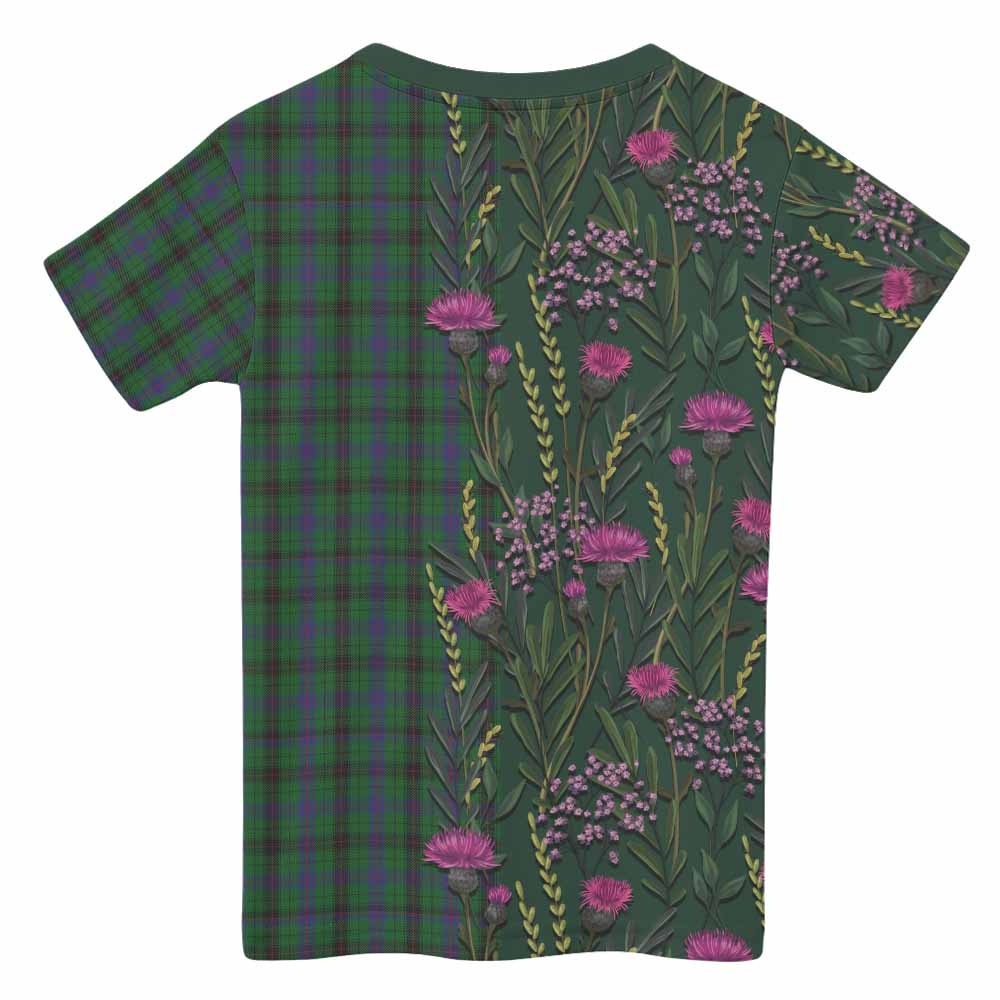 Davidson Family Crest Tartan Kid T-shirt Scottish Thistle Flower Pattern Half Style - Tartan Vibes Clothing