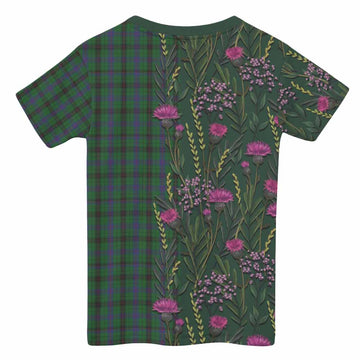 Davidson Family Crest Tartan Kid T-shirt Scottish Thistle Flower Pattern Half Style - Tartan Vibes Clothing