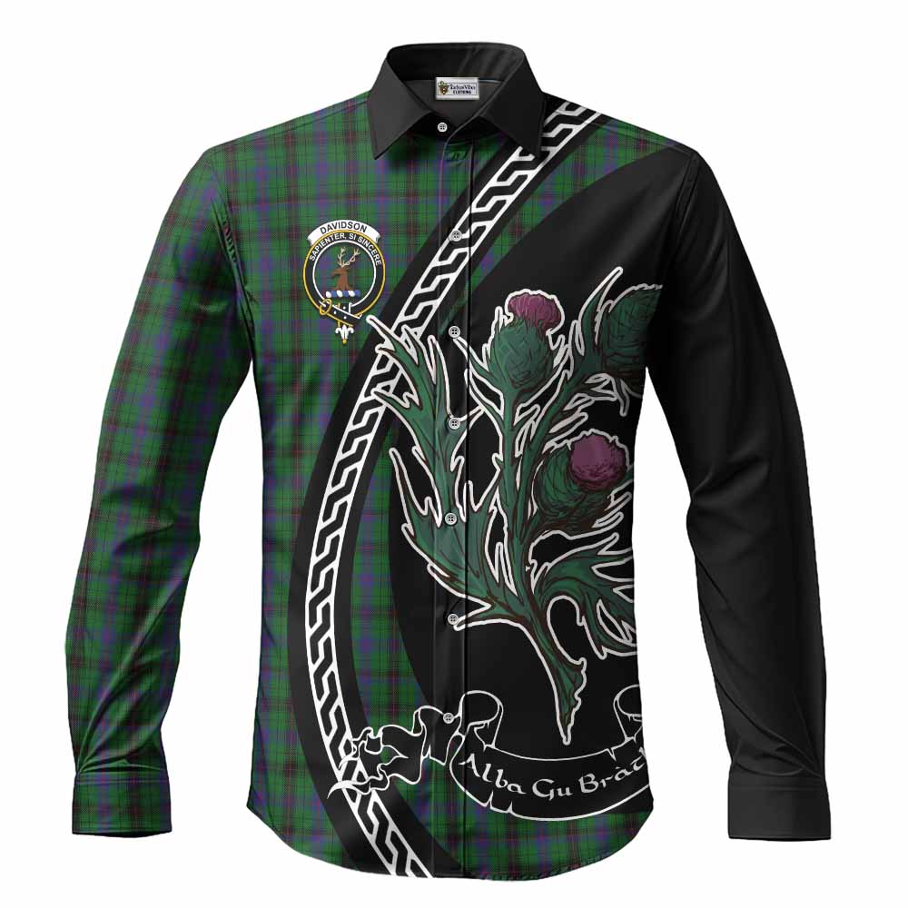 Davidson Family Crest Tartan Long Sleeve Button Shirts Alba Thistle Inspired - Tartan Vibes Clothing