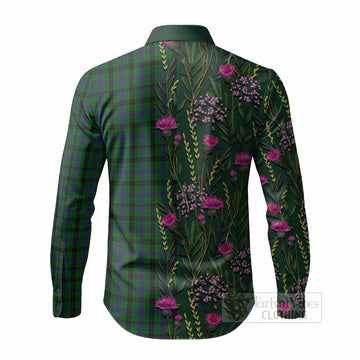 Davidson Family Crest Tartan Long Sleeve Button Shirts Scottish Thistle Flower Pattern Half Style