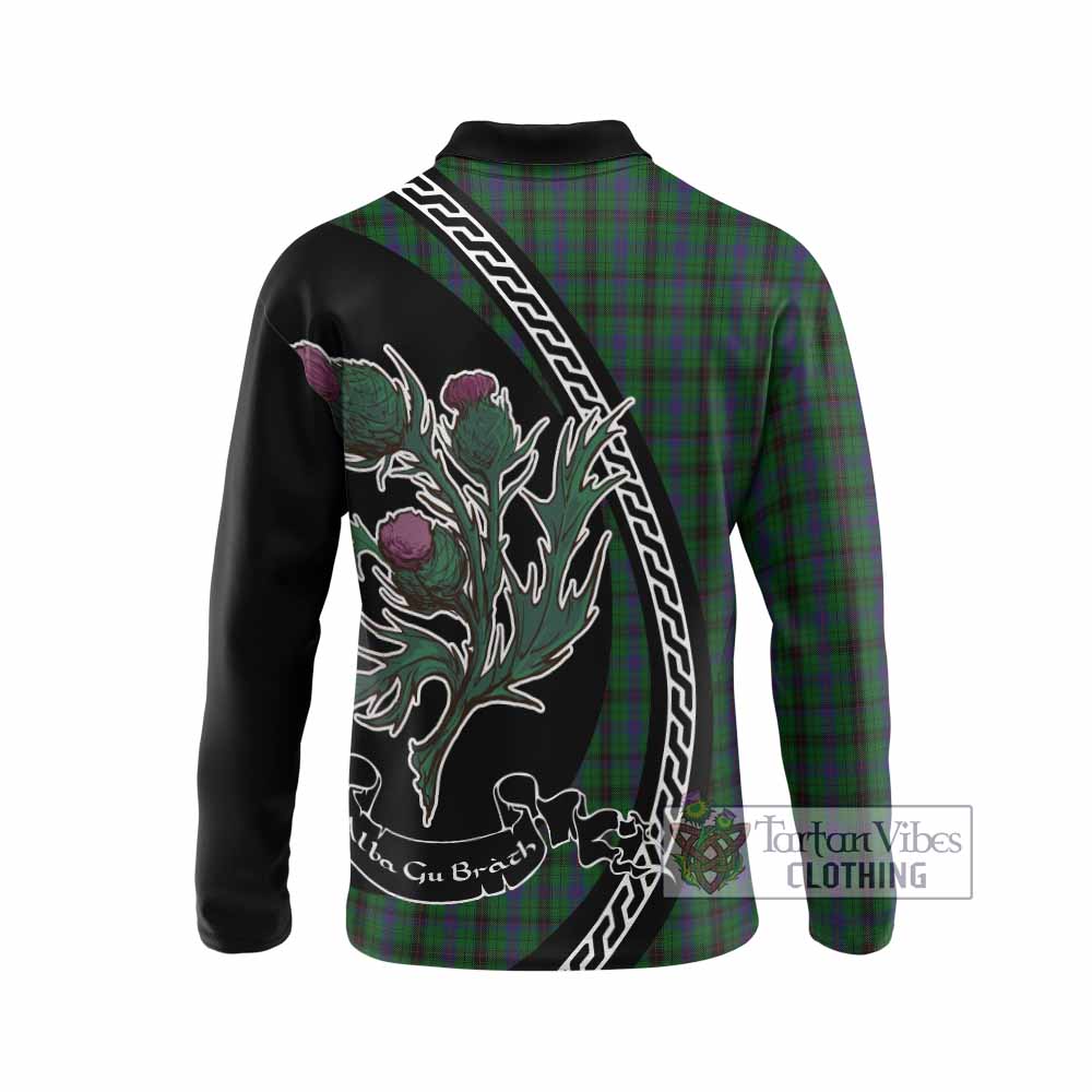 Davidson Family Crest Tartan Long Sleeve Polo Shirt Alba Thistle Inspired - Tartan Vibes Clothing