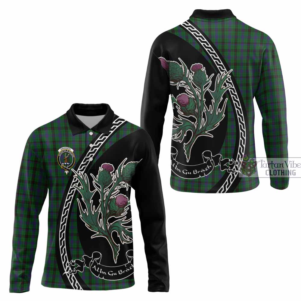 Davidson Family Crest Tartan Long Sleeve Polo Shirt Alba Thistle Inspired - Tartan Vibes Clothing