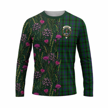 Davidson Family Crest Tartan Long Sleeve T-Shirt Scottish Thistle Flower Pattern Half Style - Tartan Vibes Clothing