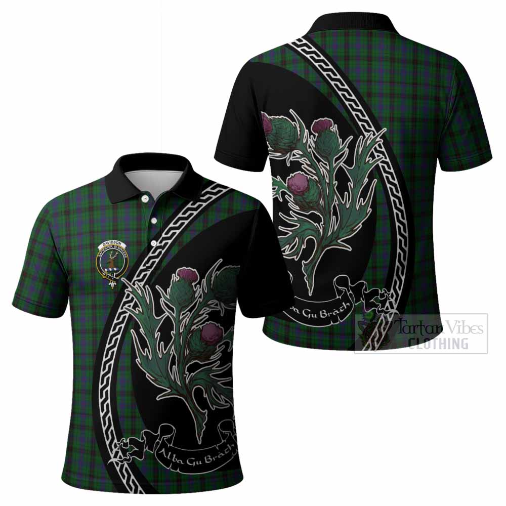 Davidson Family Crest Tartan Polo Shirt Alba Thistle Inspired - Tartan Vibes Clothing
