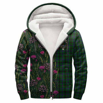 Davidson Family Crest Tartan Sherpa Hoodie Scottish Thistle Flower Pattern Half Style