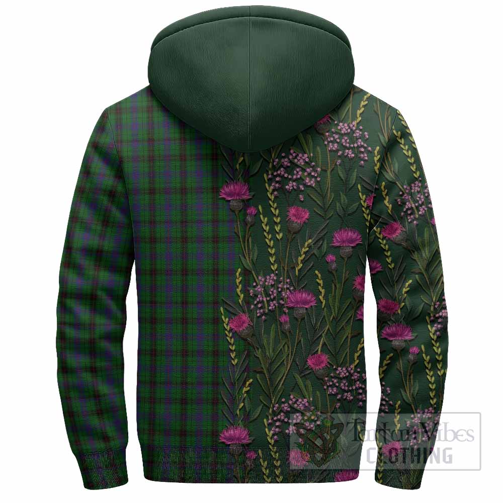 Davidson Family Crest Tartan Sherpa Hoodie Scottish Thistle Flower Pattern Half Style - Tartan Vibes Clothing