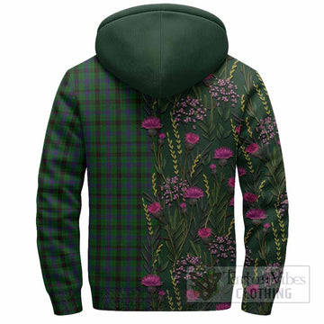 Davidson Family Crest Tartan Sherpa Hoodie Scottish Thistle Flower Pattern Half Style
