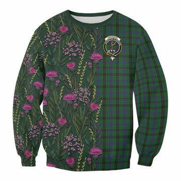 Davidson Family Crest Tartan Sweatshirt Scottish Thistle Flower Pattern Half Style