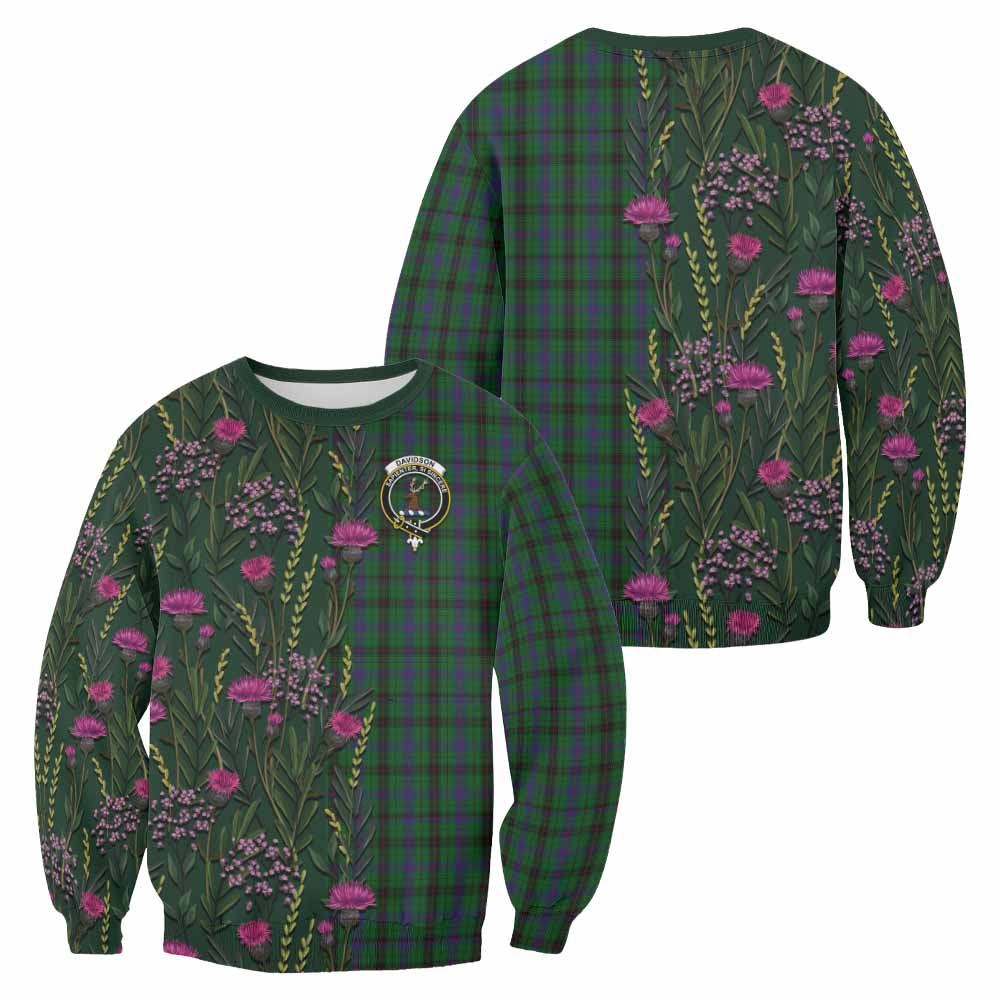 Davidson Family Crest Tartan Sweatshirt Scottish Thistle Flower Pattern Half Style - Tartan Vibes Clothing