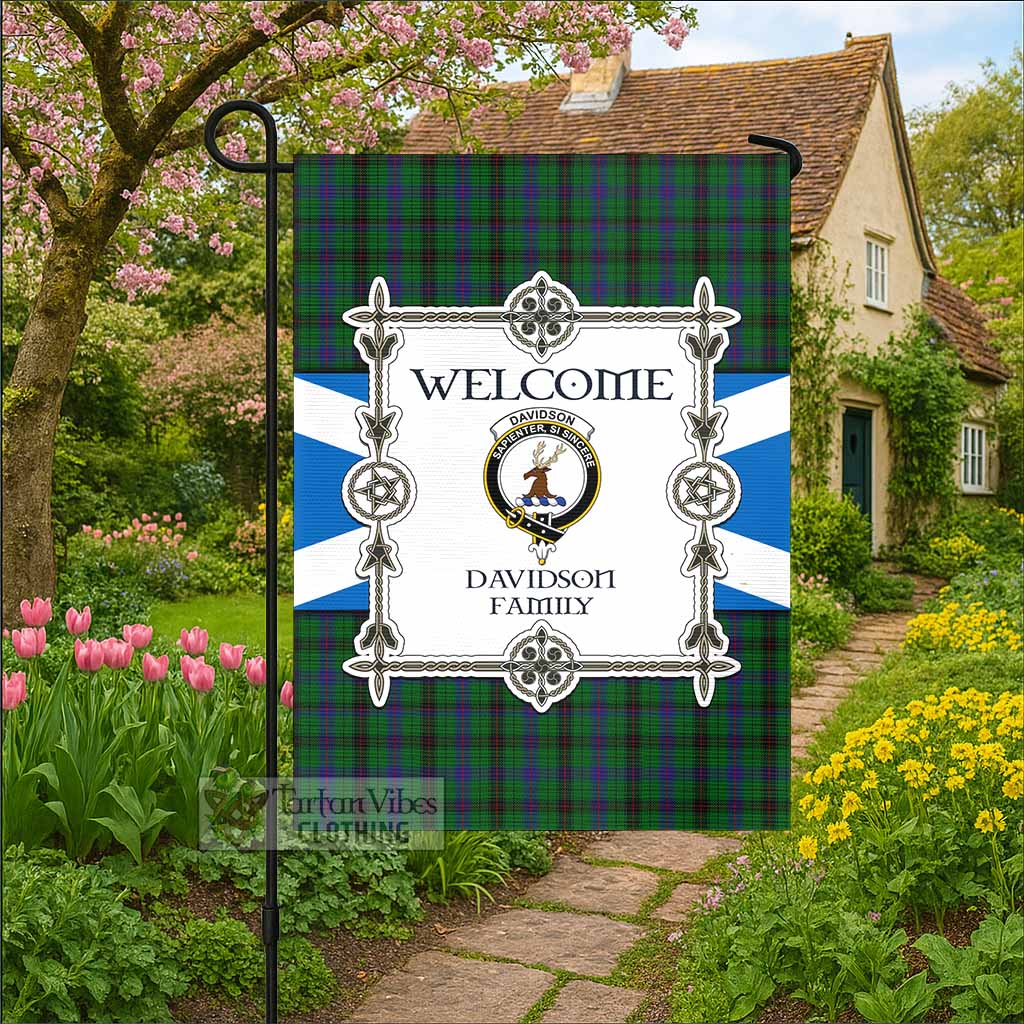 Davidson Family Crest Tartan Welcome Garden Flag Saltire Harmony Style - Tartan Vibes Clothing