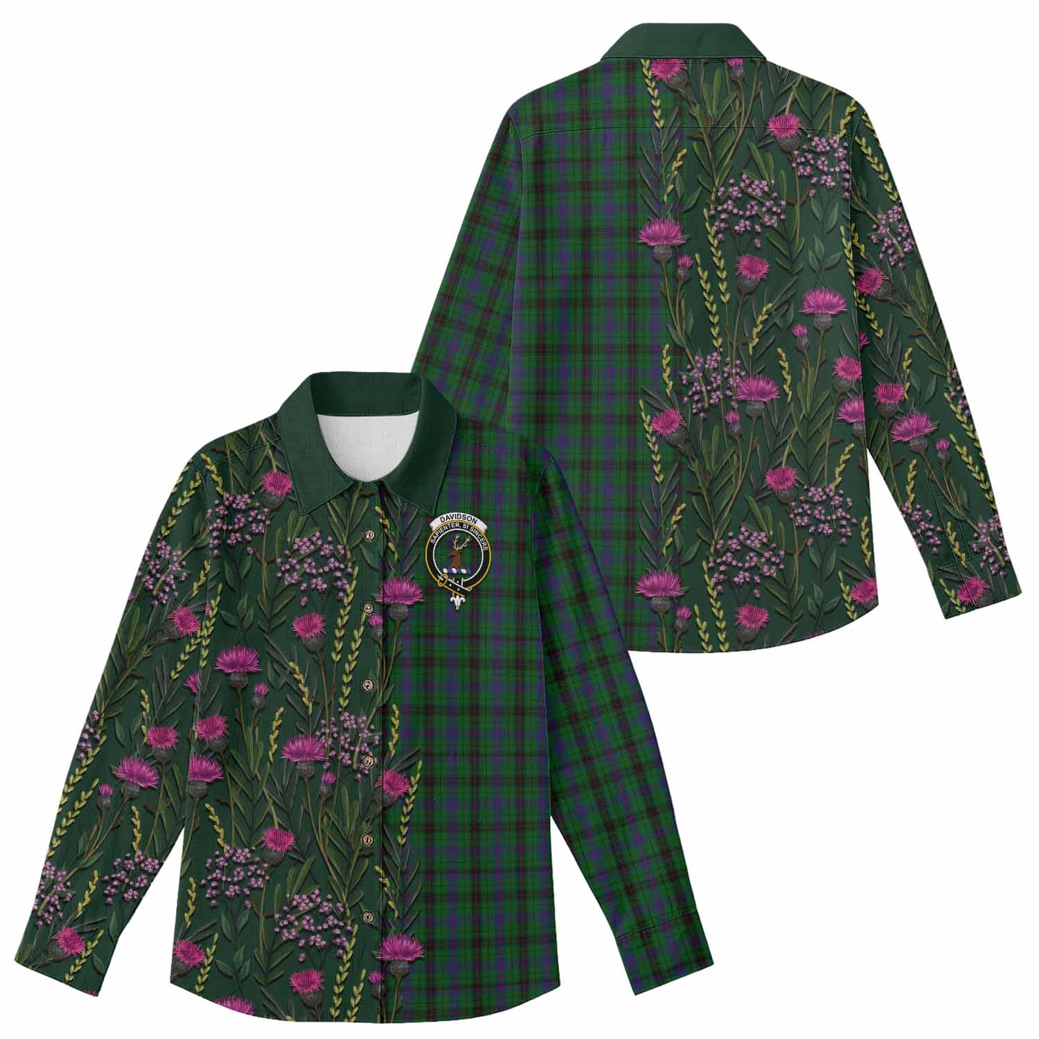 Davidson Family Crest Tartan Women Casual Shirt Scottish Thistle Flower Pattern Half Style - Tartan Vibes Clothing