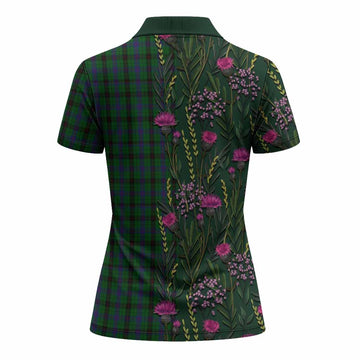 Davidson Family Crest Tartan Women Polo Shirt Scottish Thistle Flower Pattern Half Style