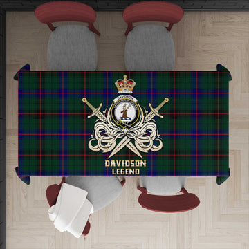 Davidson Modern Tartan Tablecloth with Clan Crest and the Golden Sword of Courageous Legacy