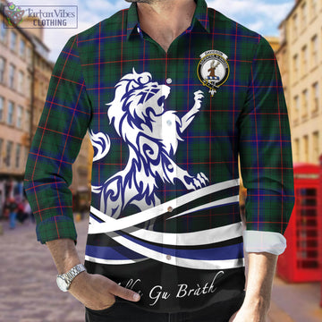 Davidson Modern Tartan Long Sleeve Button Up Shirt with Alba Gu Brath Regal Lion Emblem