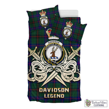 Davidson Modern Tartan Bedding Set with Clan Crest and the Golden Sword of Courageous Legacy
