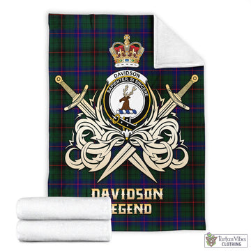Davidson Modern Tartan Blanket with Clan Crest and the Golden Sword of Courageous Legacy