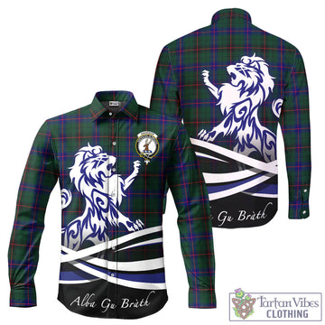 Davidson Modern Tartan Long Sleeve Button Up Shirt with Alba Gu Brath Regal Lion Emblem
