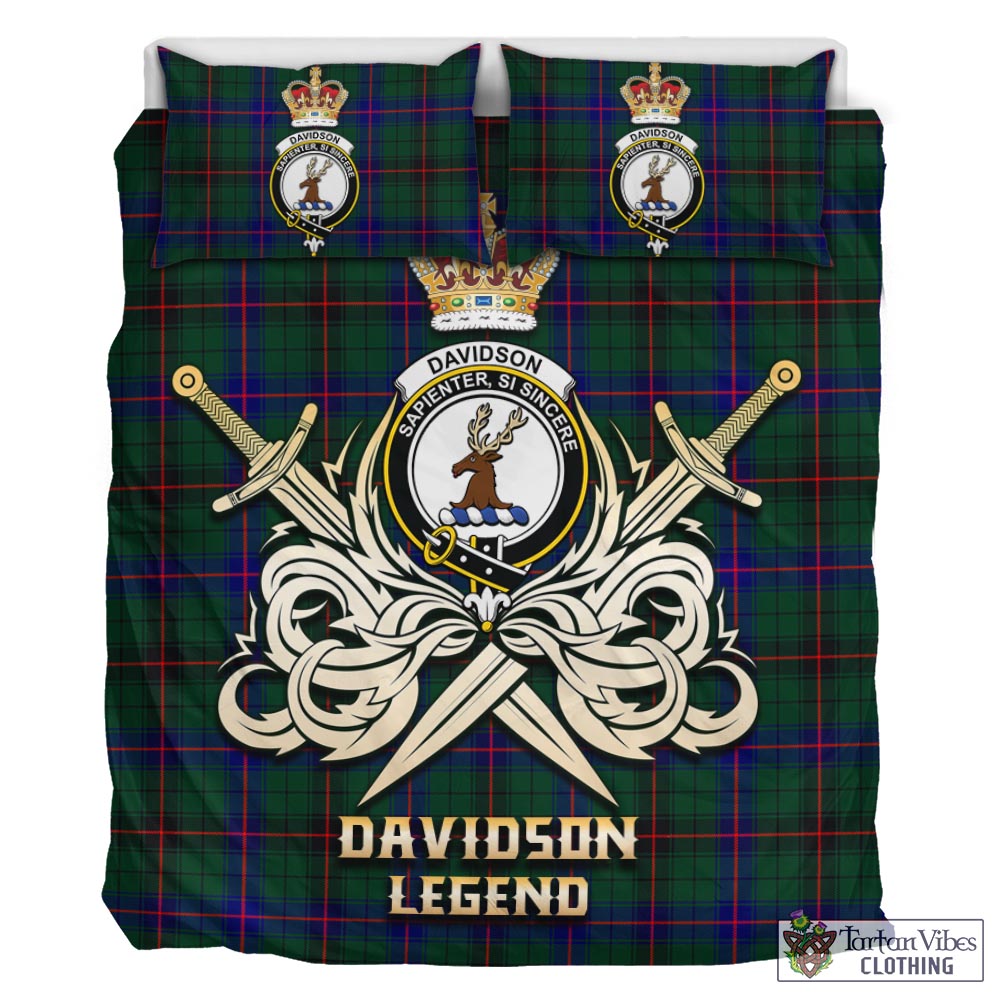 Tartan Vibes Clothing Davidson Modern Tartan Bedding Set with Clan Crest and the Golden Sword of Courageous Legacy