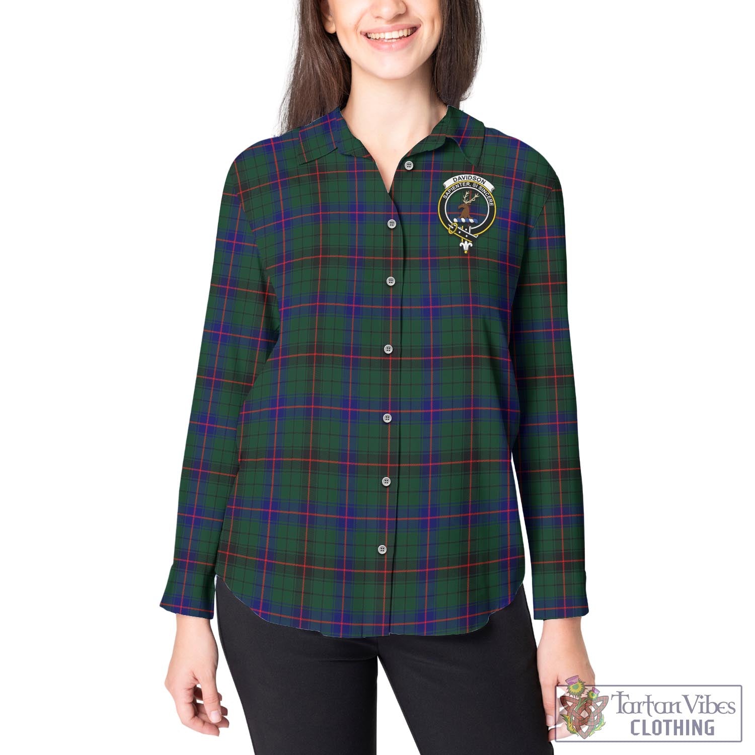 Tartan Vibes Clothing Davidson Modern Tartan Womens Casual Shirt with Family Crest