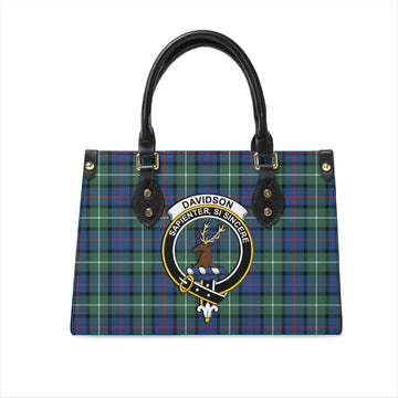 Davidson of Tulloch Tartan Leather Bag with Family Crest