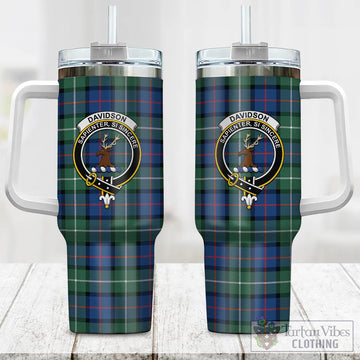 Davidson of Tulloch Tartan and Family Crest Tumbler with Handle