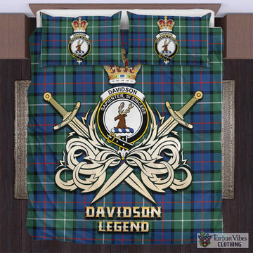 Davidson of Tulloch Tartan Bedding Set with Clan Crest and the Golden Sword of Courageous Legacy