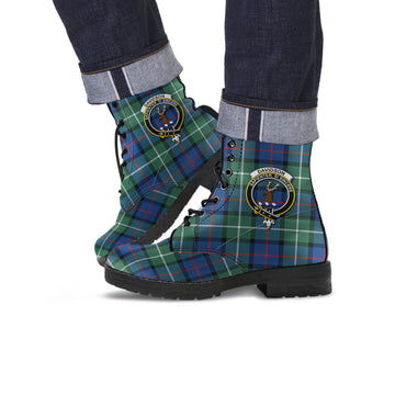 Davidson of Tulloch Tartan Leather Boots with Family Crest