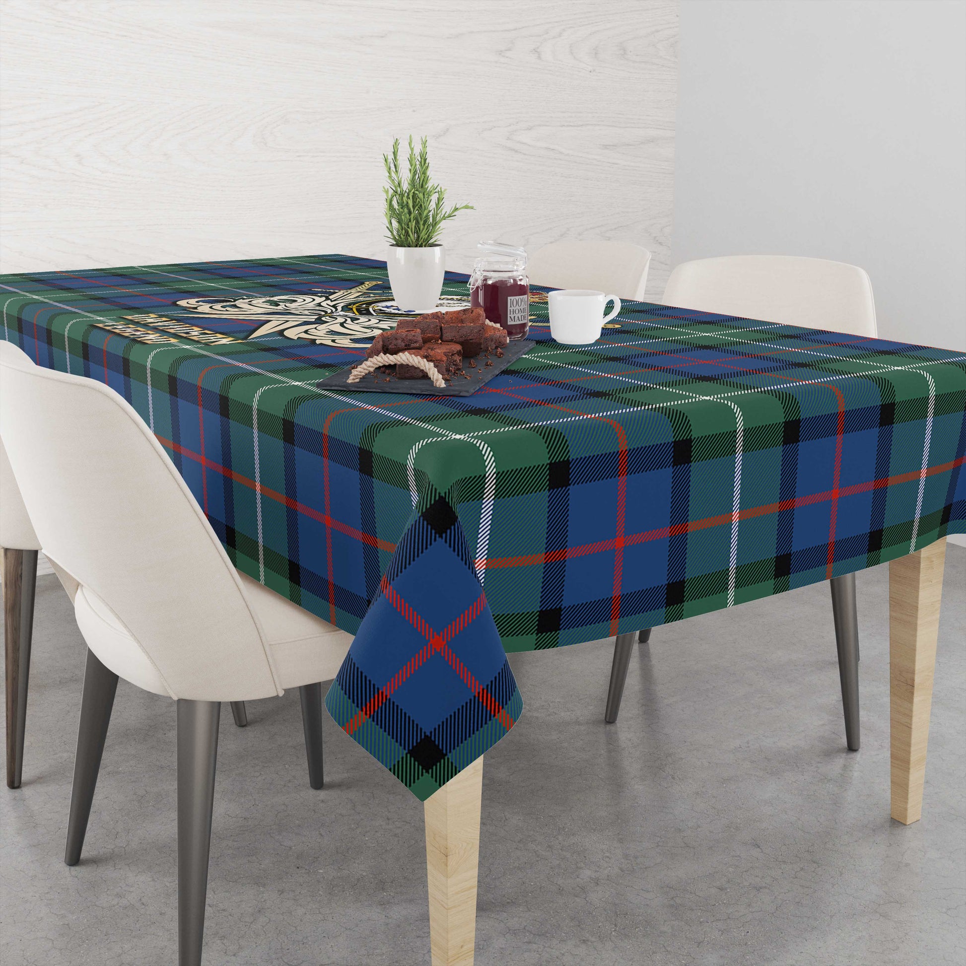 Tartan Vibes Clothing Davidson of Tulloch Tartan Tablecloth with Clan Crest and the Golden Sword of Courageous Legacy