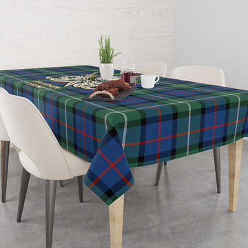 Davidson of Tulloch Tartan Tablecloth with Clan Crest and the Golden Sword of Courageous Legacy