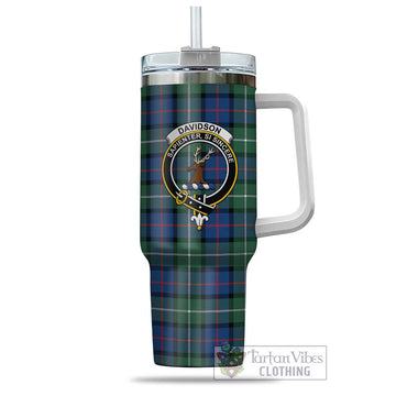 Davidson of Tulloch Tartan and Family Crest Tumbler with Handle