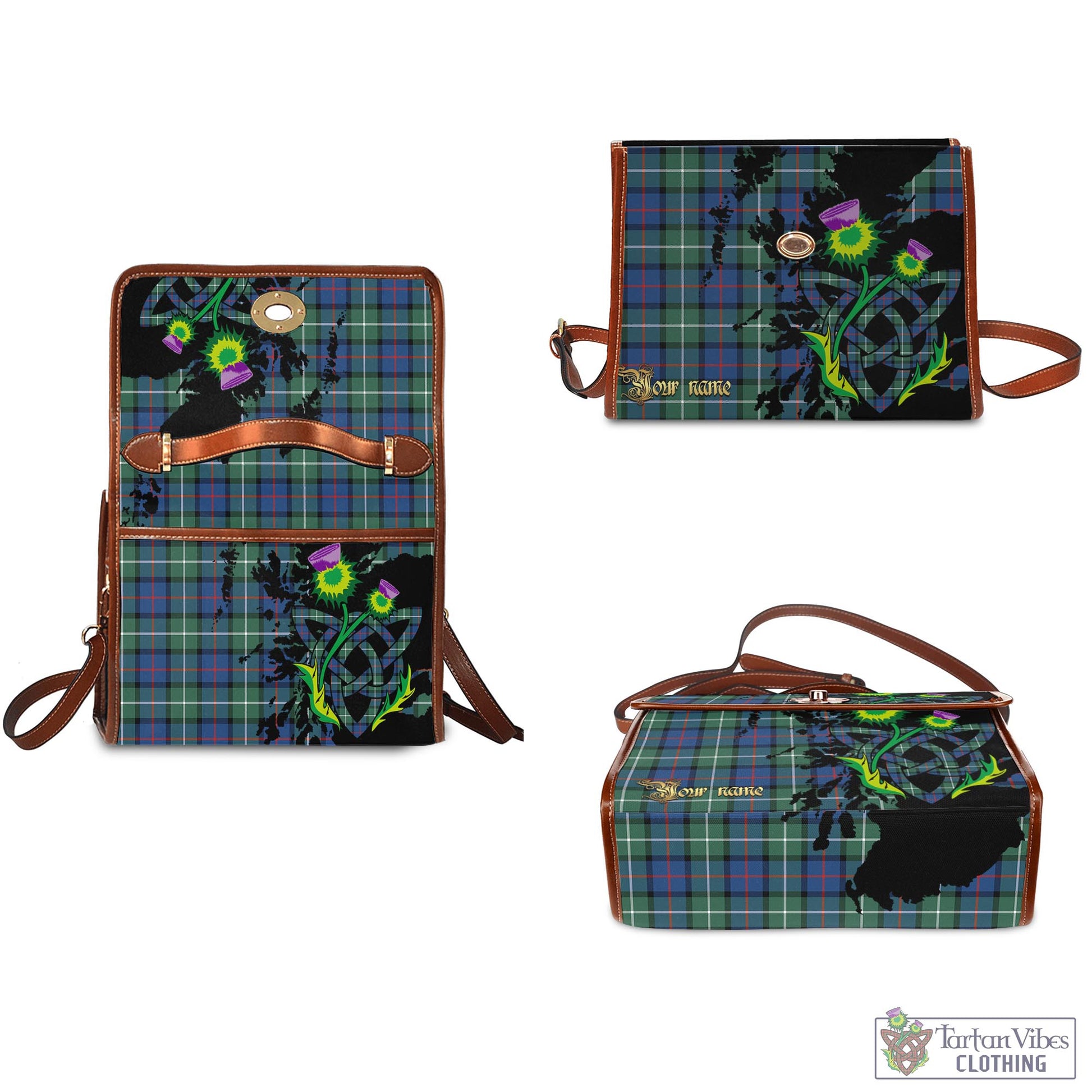 Tartan Vibes Clothing Davidson of Tulloch Tartan Waterproof Canvas Bag with Scotland Map and Thistle Celtic Accents