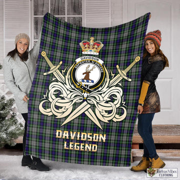 Davidson of Tulloch Dress Tartan Blanket with Clan Crest and the Golden Sword of Courageous Legacy