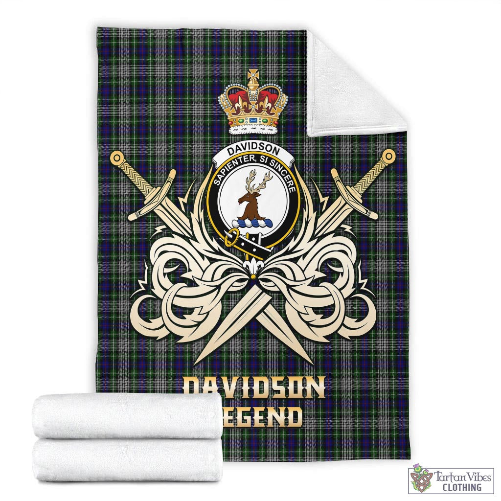 Tartan Vibes Clothing Davidson of Tulloch Dress Tartan Blanket with Clan Crest and the Golden Sword of Courageous Legacy