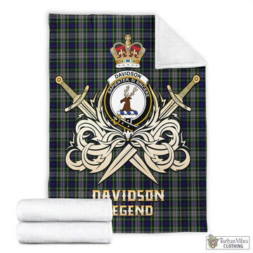 Davidson of Tulloch Dress Tartan Blanket with Clan Crest and the Golden Sword of Courageous Legacy