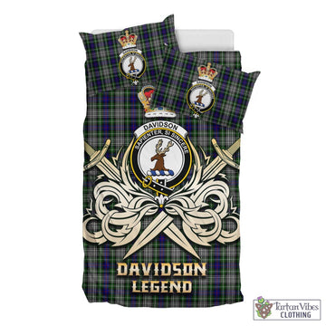 Davidson of Tulloch Dress Tartan Bedding Set with Clan Crest and the Golden Sword of Courageous Legacy