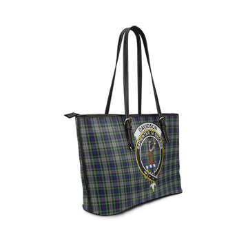 Davidson of Tulloch Dress Tartan Leather Tote Bag with Family Crest