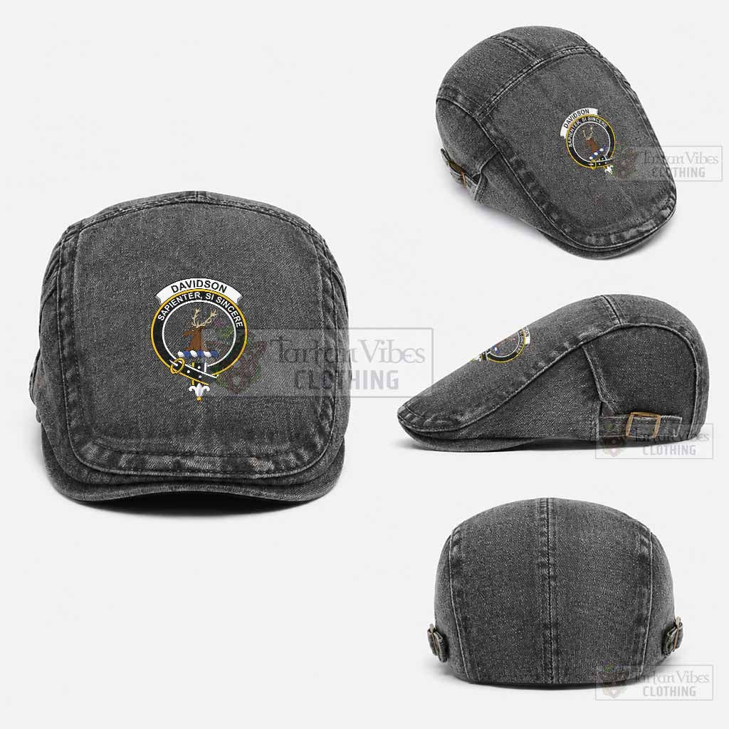 Davidson Scottish Clan Crest Washed Flat Cap - Unisex Jeff Cap One Size (Adjustable) Black - Tartan Vibes Clothing