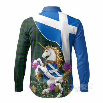 Davidson Scottish Tartan Crest Unicorn Heritage Long Sleeve Button Shirts - Tartan Vibes Clothing