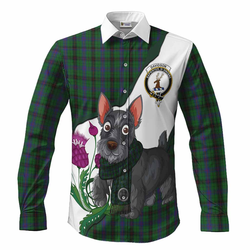 Davidson Scottish Terrier Tartan Crest Long Sleeve Button Shirts Thistle Heritage Art