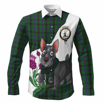 Davidson Scottish Terrier Tartan Crest Long Sleeve Button Shirts Thistle Heritage Art