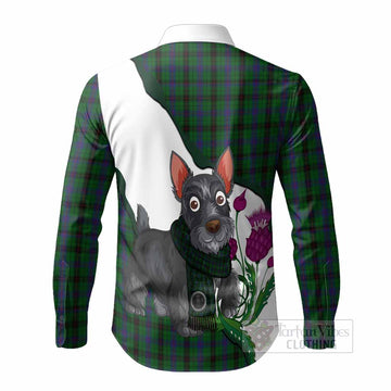 Davidson Scottish Terrier Tartan Crest Long Sleeve Button Shirts Thistle Heritage Art